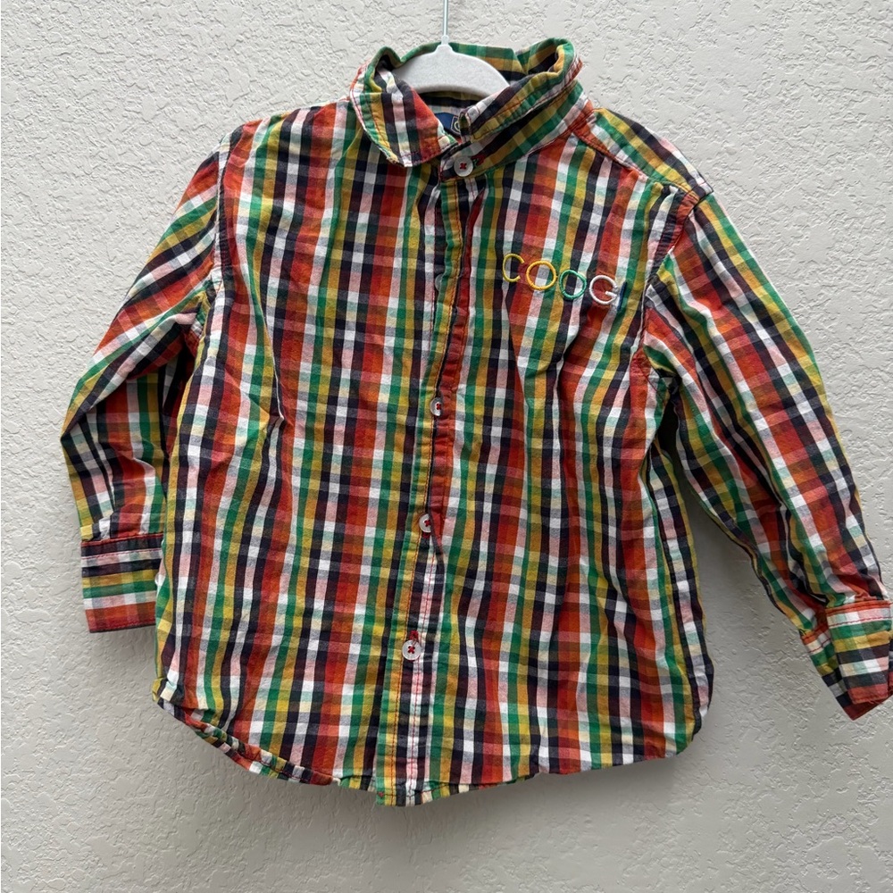 COOGI Plaid Multicolored Embroidered Button Front Cotton Shirt Size 24 M